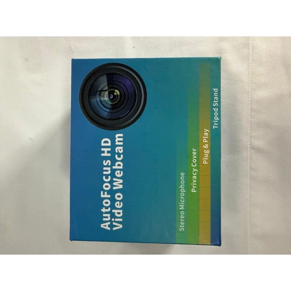 AutoFocus HD Video Webcam USB Full HD Stereo Mic Privacy Cover Tripod Blue